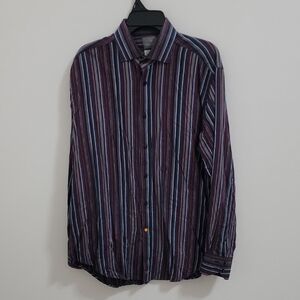 Thomas Dean Multicolor Striped Button Down Shirt Cotton Size L